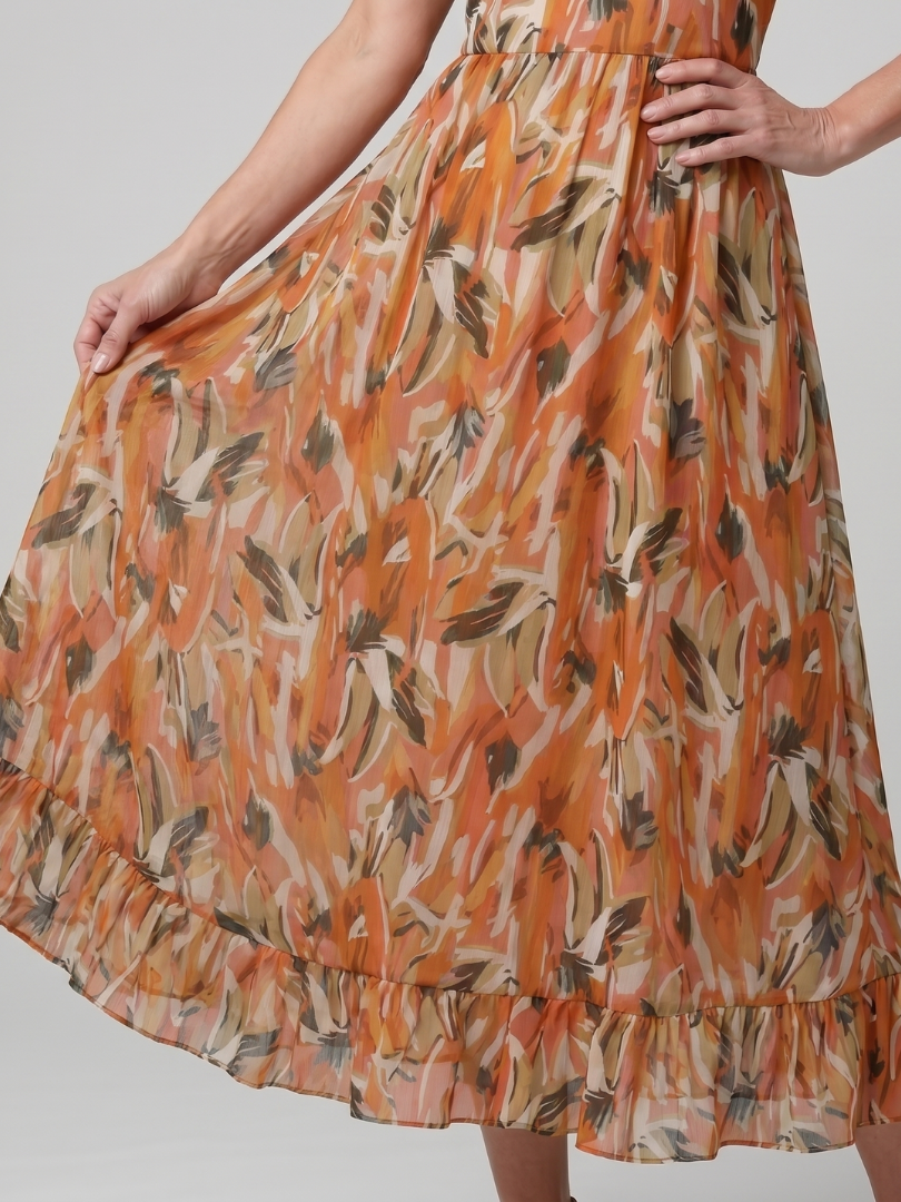 Clemmie | Spaghetti Strap Abstract Print Midi Dress in Multicolour