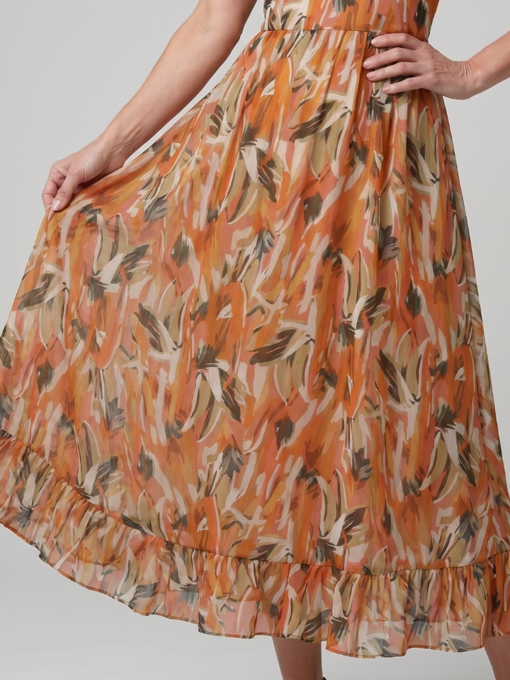 Clemmie | Spaghetti Strap Abstract Print Midi Dress in Multicolour