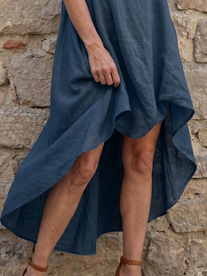 Grier | Flowing High-Low Sleeveless Midi Dress with Round Neckline