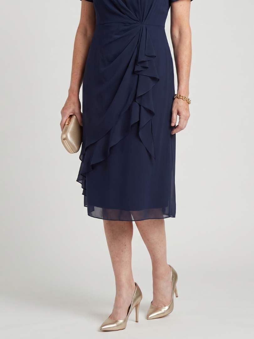 Elowen | Short Sleeve Layered Hem Midi Dress with Twist Waist Detail