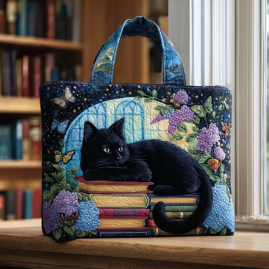 Black Cat on Books Handmade Bags