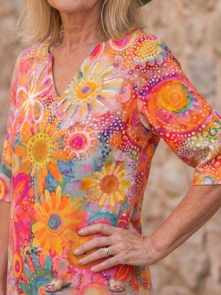 Poppy | Multicolour Floral Print Relaxed Knee-Length Dress