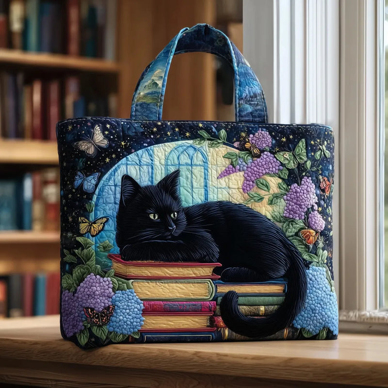 Black Cat on Books Handmade Bags