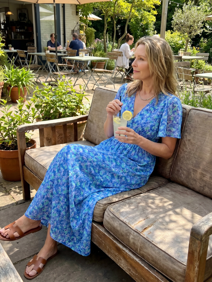 Cecily | Short Sleeve Ditsy Floral Midi Dress with Gathered Waist
