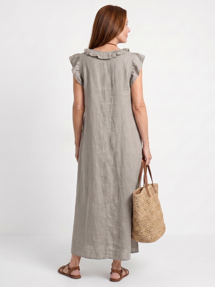 Anneliese | Ruffle Trim V-Neck Sleeveless Relaxed Midi Dress