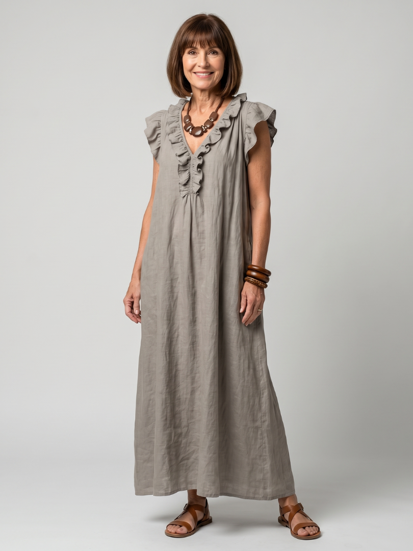 Fern | Sleeveless Ruffle Trim Relaxed Midi Dress