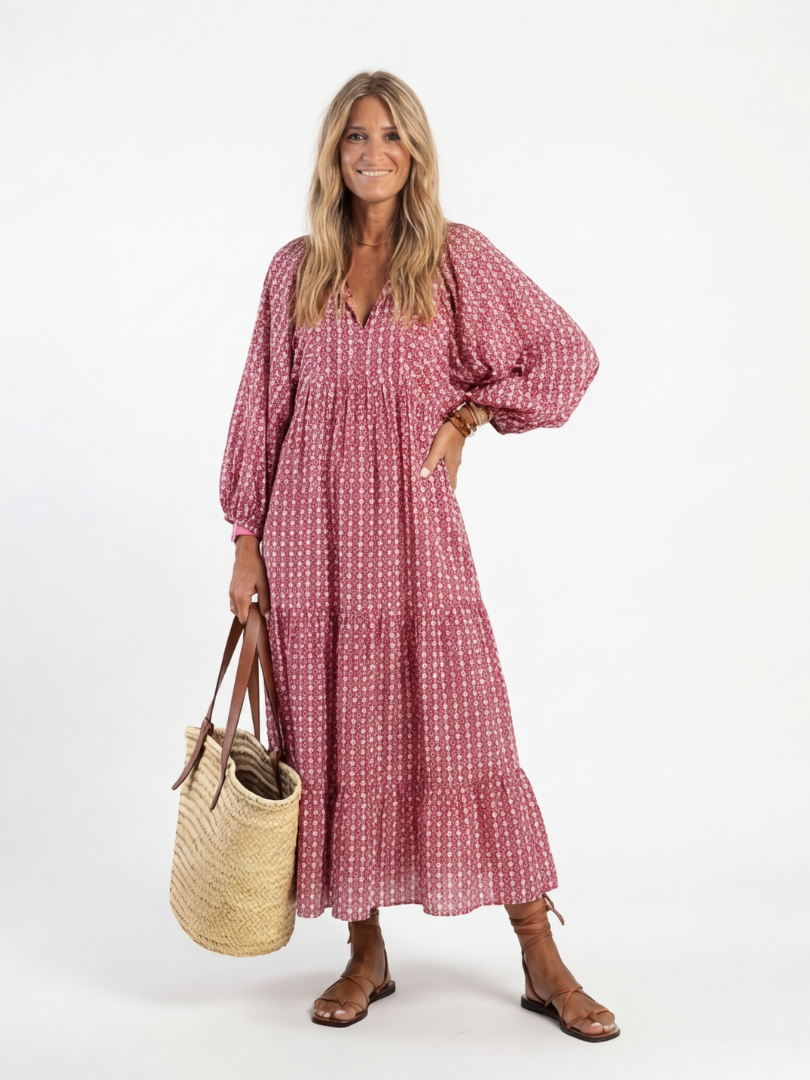 Constance | Geometric Print Long Sleeve Midi Dress