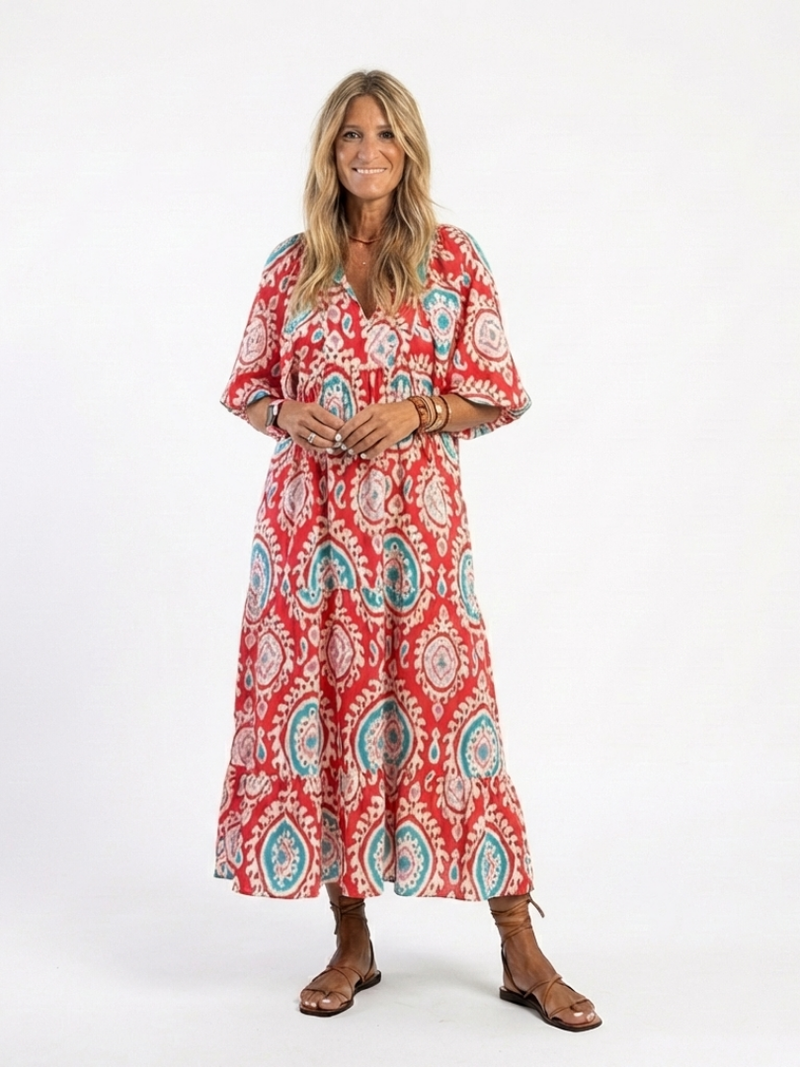 Paisley | Paisley Print V-Neck Short Sleeve Midi Dress