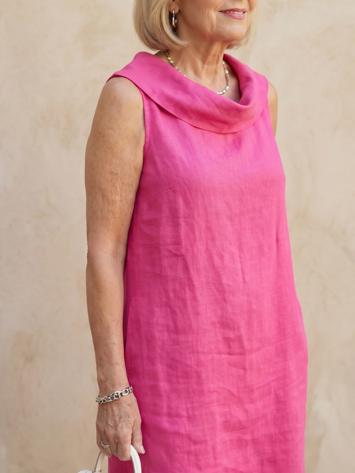 Sylvie | Sleeveless Folded Neckline Relaxed Knee Length Dress