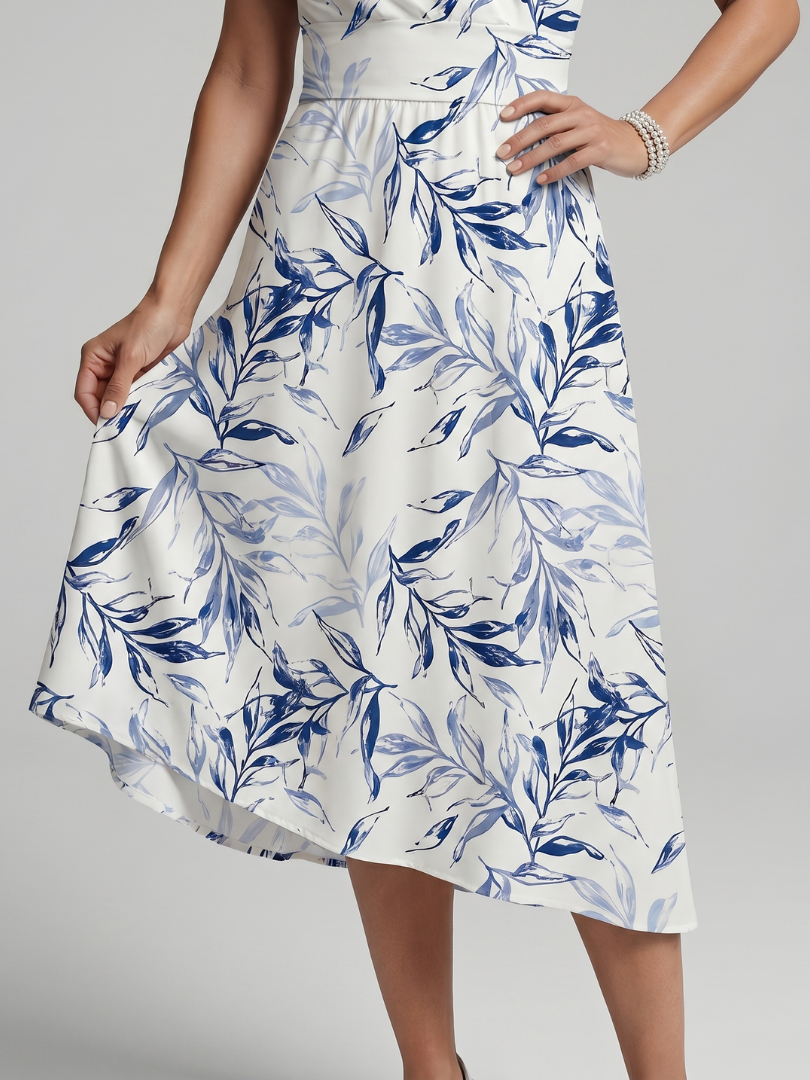 Carys | V-Neck Botanical Print Wrap Midi Dress in White