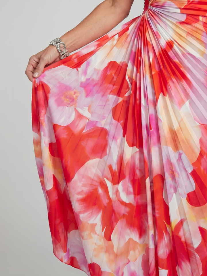 Tamsin | One Shoulder Pleated Bodice Floral Midi Dress