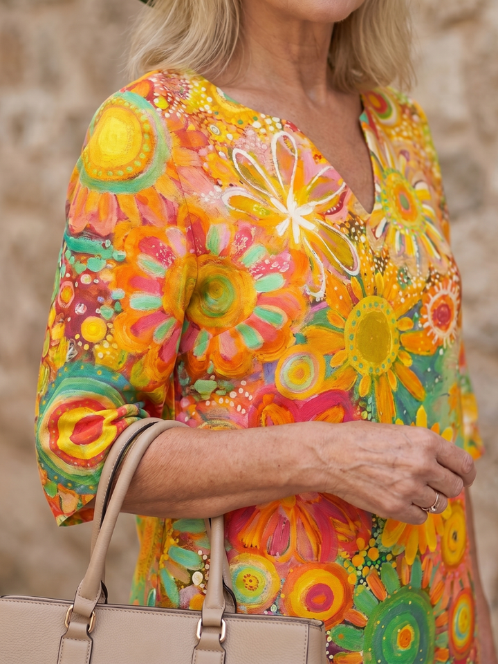 Poppy | Multicolour Floral Print Relaxed Knee-Length Dress