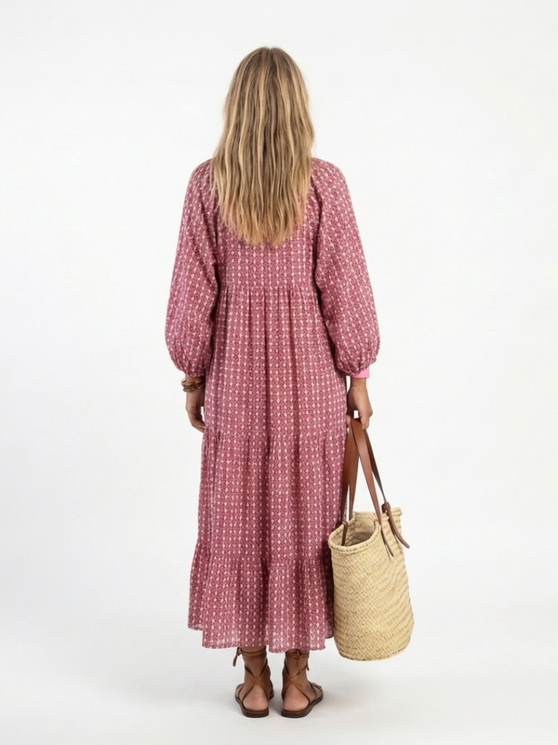 Constance | Geometric Print Long Sleeve Midi Dress