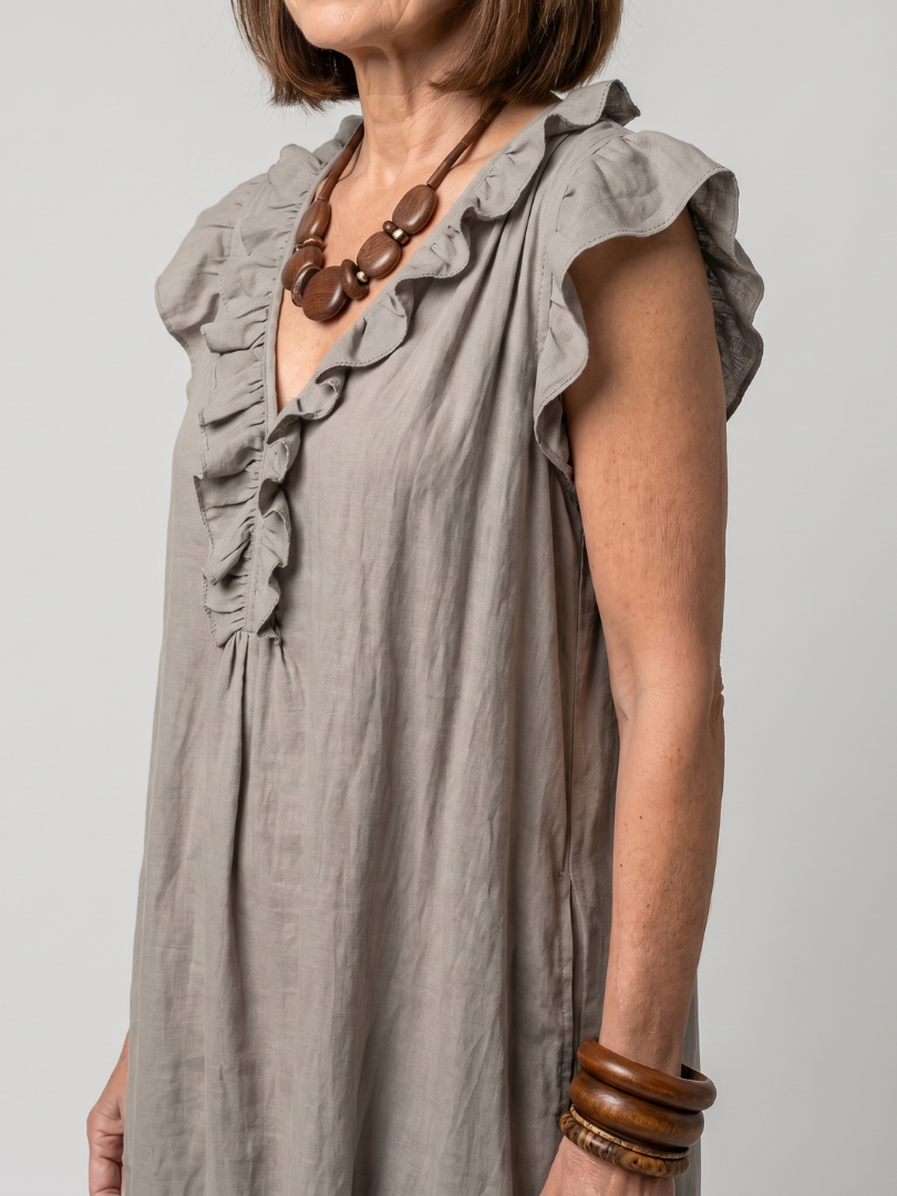 Fern | Sleeveless Ruffle Trim Relaxed Midi Dress