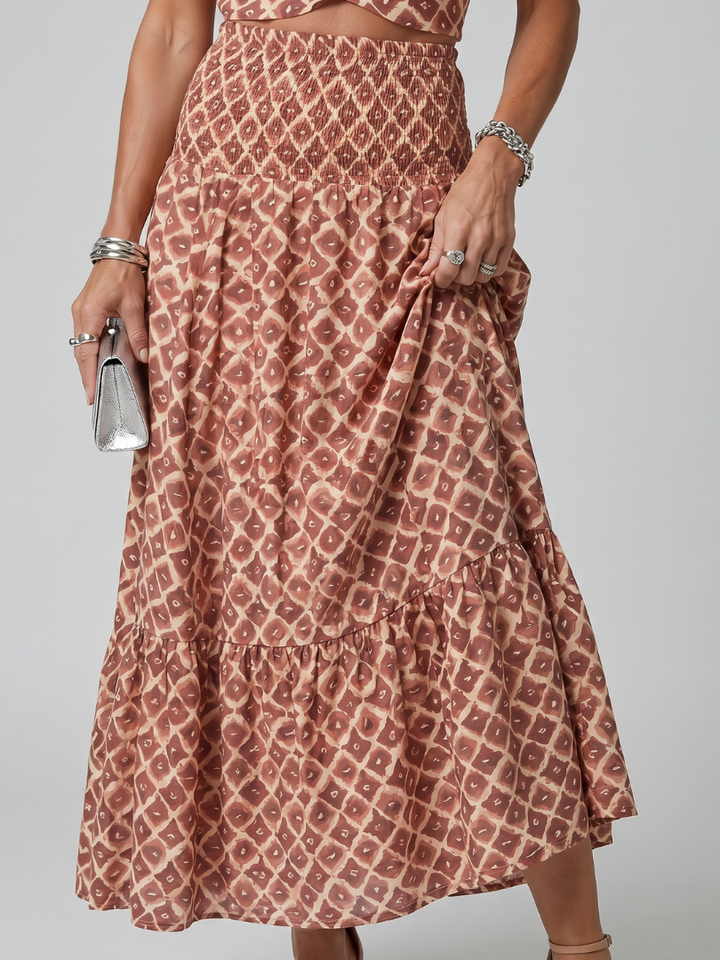 Verity | Geometric Print Cross Halter Cutout Midi Dress