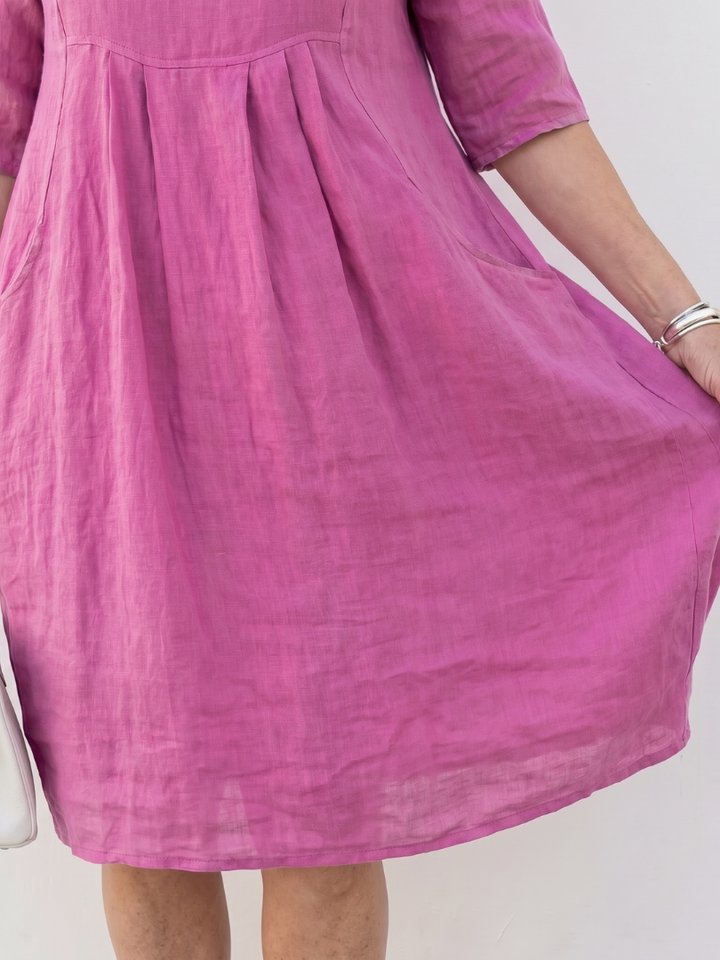Elodie | Gathered Front Half Sleeve Knee Length Dress in Pink, Blue, Green & Sky Blue