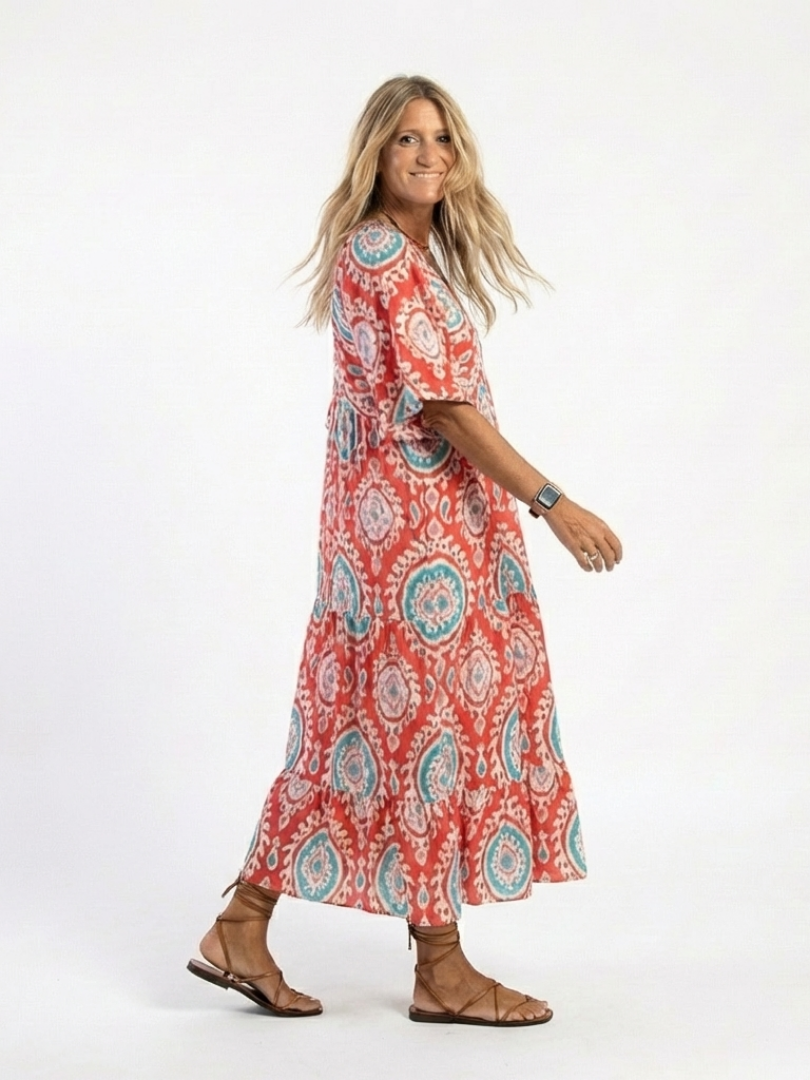 Paisley | Paisley Print V-Neck Short Sleeve Midi Dress