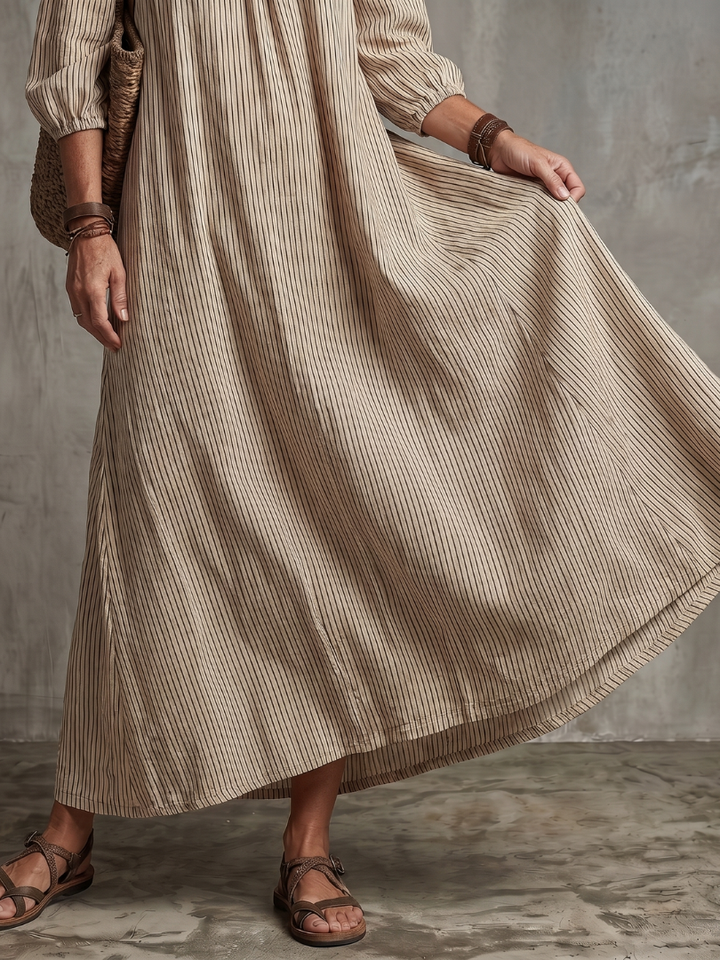 Euphemia | Striped Off-Shoulder Maxi Dress in Khaki