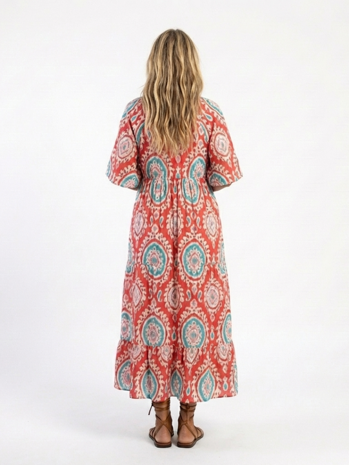 Paisley | Paisley Print V-Neck Short Sleeve Midi Dress