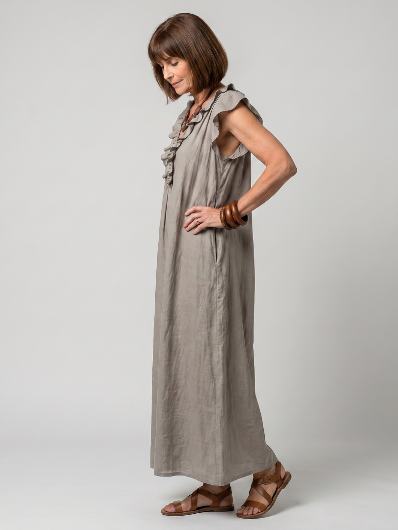 Fern | Sleeveless Ruffle Trim Relaxed Midi Dress