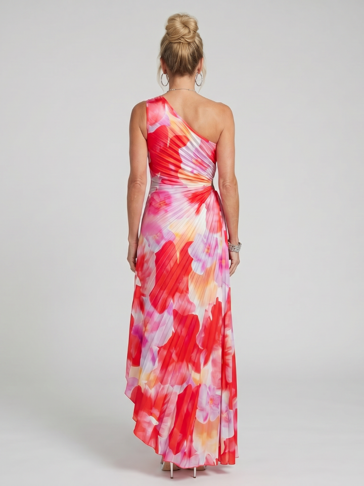 Tamsin | One Shoulder Pleated Bodice Floral Midi Dress