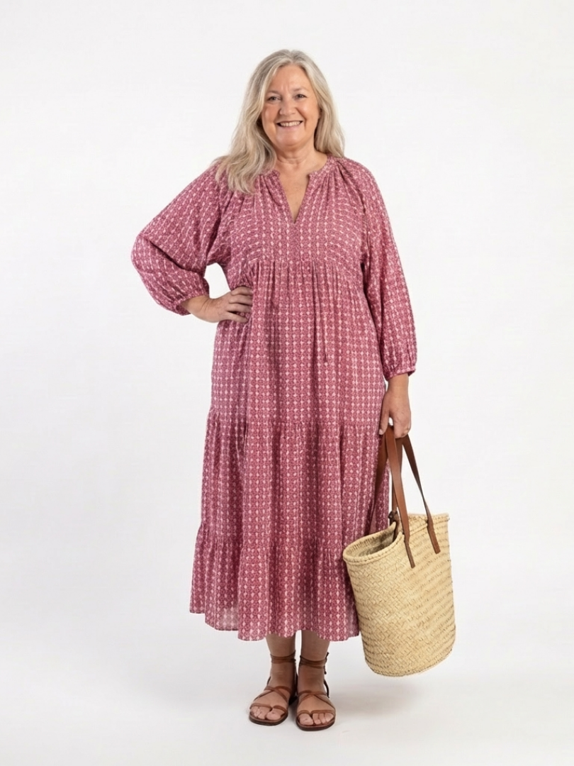 Constance | Geometric Print Long Sleeve Midi Dress