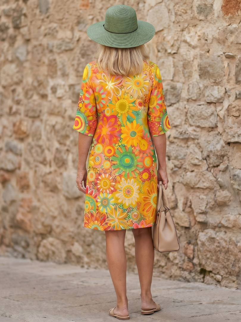Poppy | Multicolour Floral Print Relaxed Knee-Length Dress