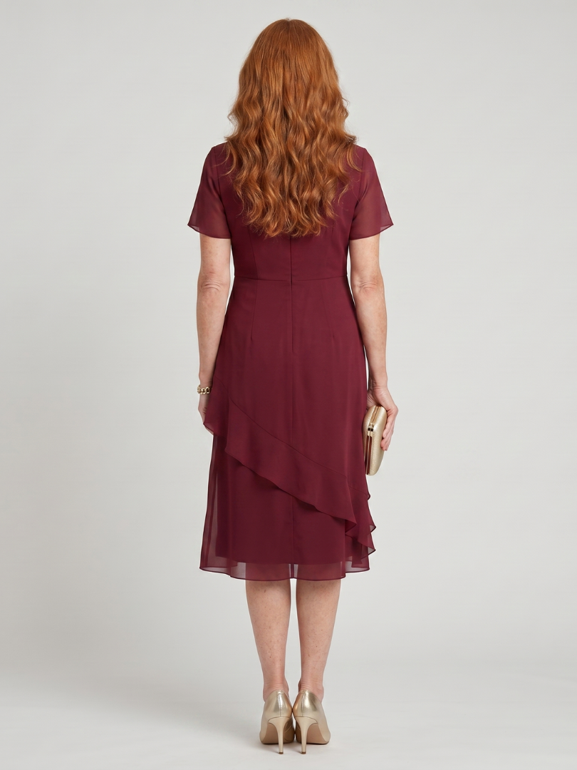 Elowen | Short Sleeve Layered Hem Midi Dress with Twist Waist Detail