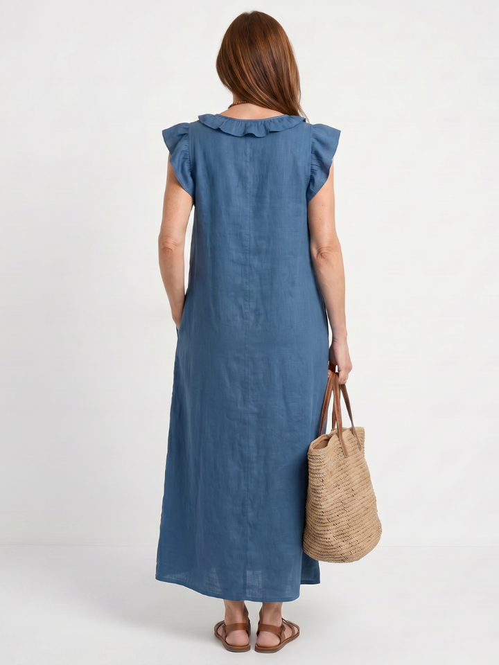 Anneliese | Ruffle Trim V-Neck Sleeveless Relaxed Midi Dress