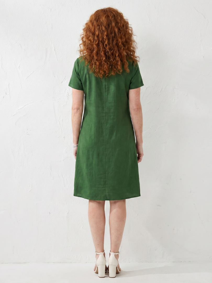 Daphne | Short Sleeve Floral Border Mini Dress in Green, Red & Blue