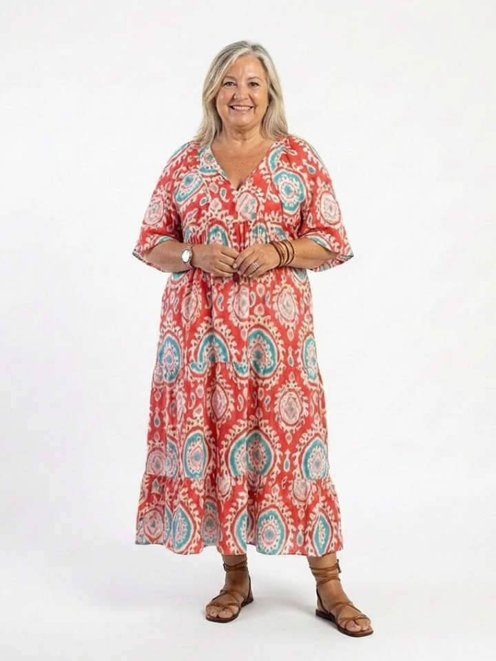Paisley | Paisley Print V-Neck Short Sleeve Midi Dress