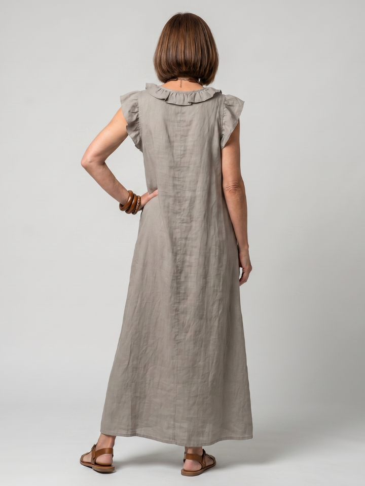Fern | Sleeveless Ruffle Trim Relaxed Midi Dress