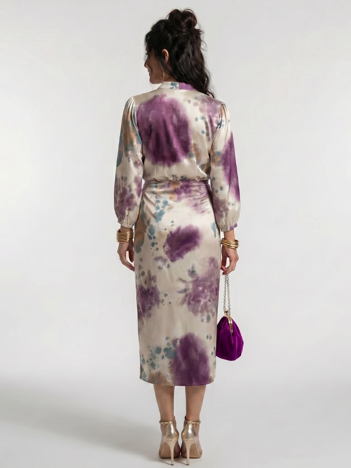 Cordelia | Cross Wrap Tie Waist Printed Midi Dress in Multicolour