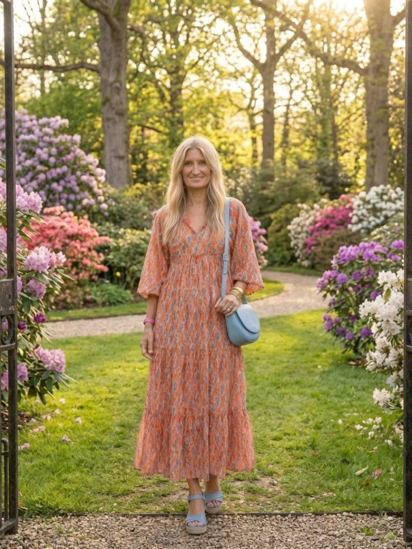 Margery | Geometric Print V-Neck Tiered Midi Dress