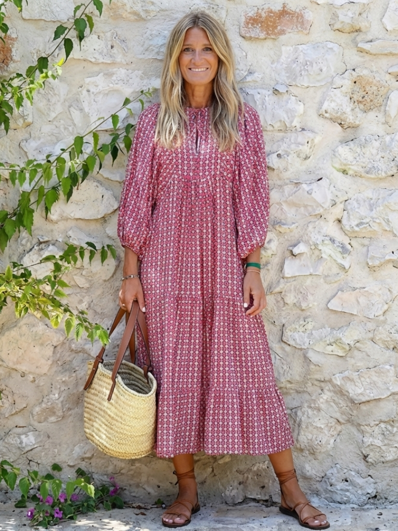 Constance | Geometric Print Long Sleeve Midi Dress
