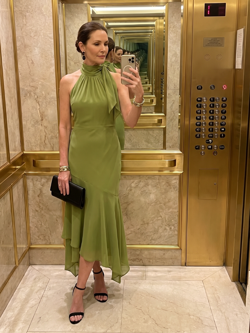Winifred | Draped Halter Keyhole Midi Dress in Green