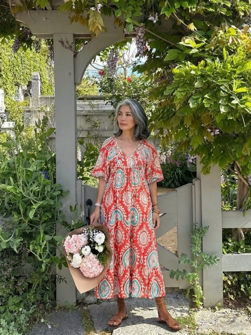 Paisley | Paisley Print V-Neck Short Sleeve Midi Dress