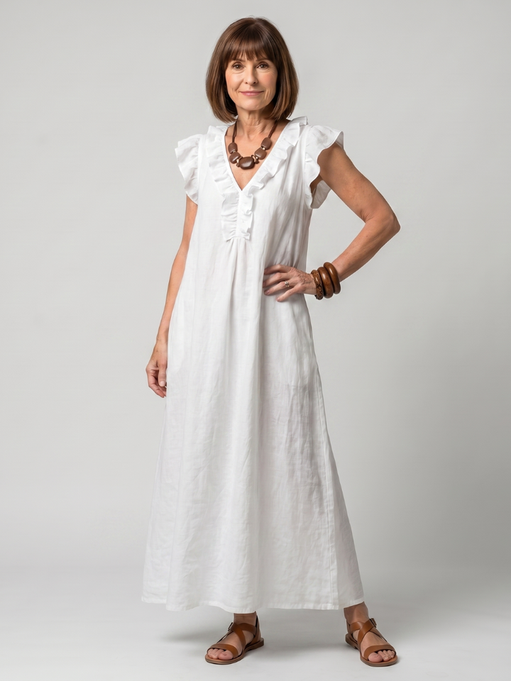 Fern | Sleeveless Ruffle Trim Relaxed Midi Dress