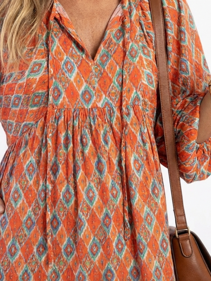 Margery | Geometric Print V-Neck Tiered Midi Dress