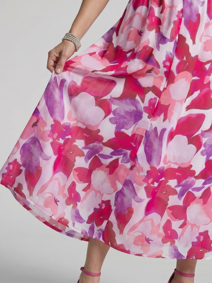 Fenella | Puff Sleeve V-Neck Abstract Print Midi Dress