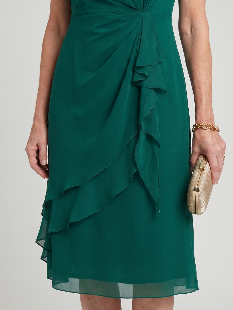 Elowen | Short Sleeve Layered Hem Midi Dress with Twist Waist Detail