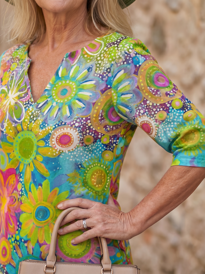 Poppy | Multicolour Floral Print Relaxed Knee-Length Dress