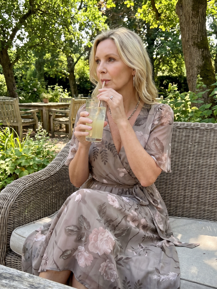 Mirabel | Flutter Sleeve Gathered Waist Floral Print Midi Dress in Dark Green