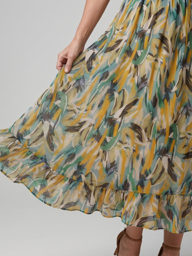 Clemmie | Spaghetti Strap Abstract Print Midi Dress in Multicolour