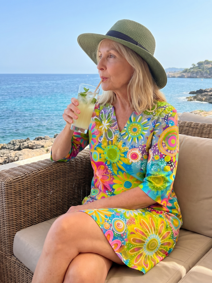Poppy | Multicolour Floral Print Relaxed Knee-Length Dress