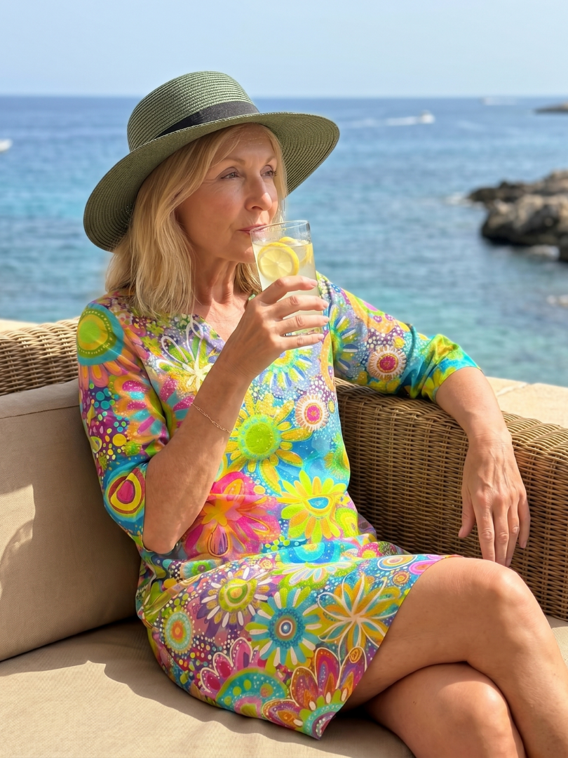 Poppy | Multicolour Floral Print Relaxed Knee-Length Dress