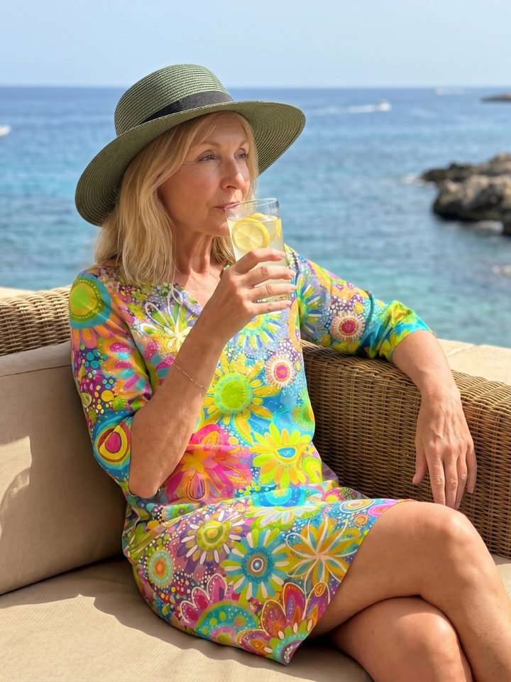 Poppy | Multicolour Floral Print Relaxed Knee-Length Dress