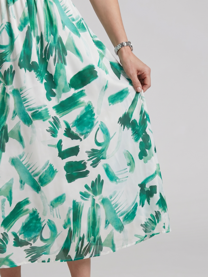 Fenella | Puff Sleeve V-Neck Abstract Print Midi Dress