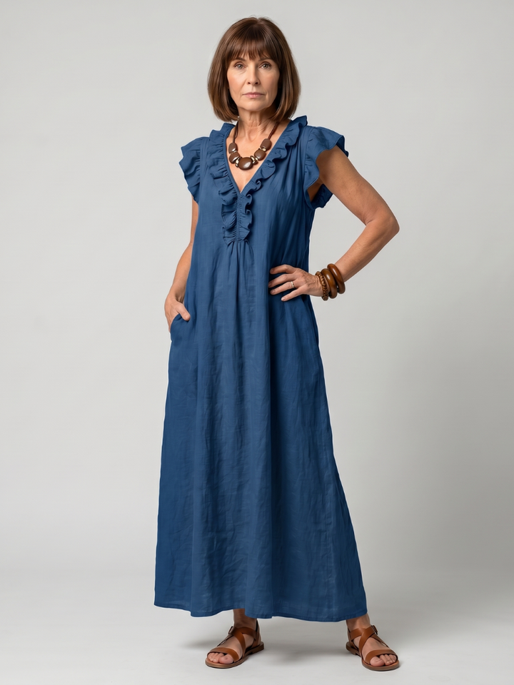 Fern | Sleeveless Ruffle Trim Relaxed Midi Dress