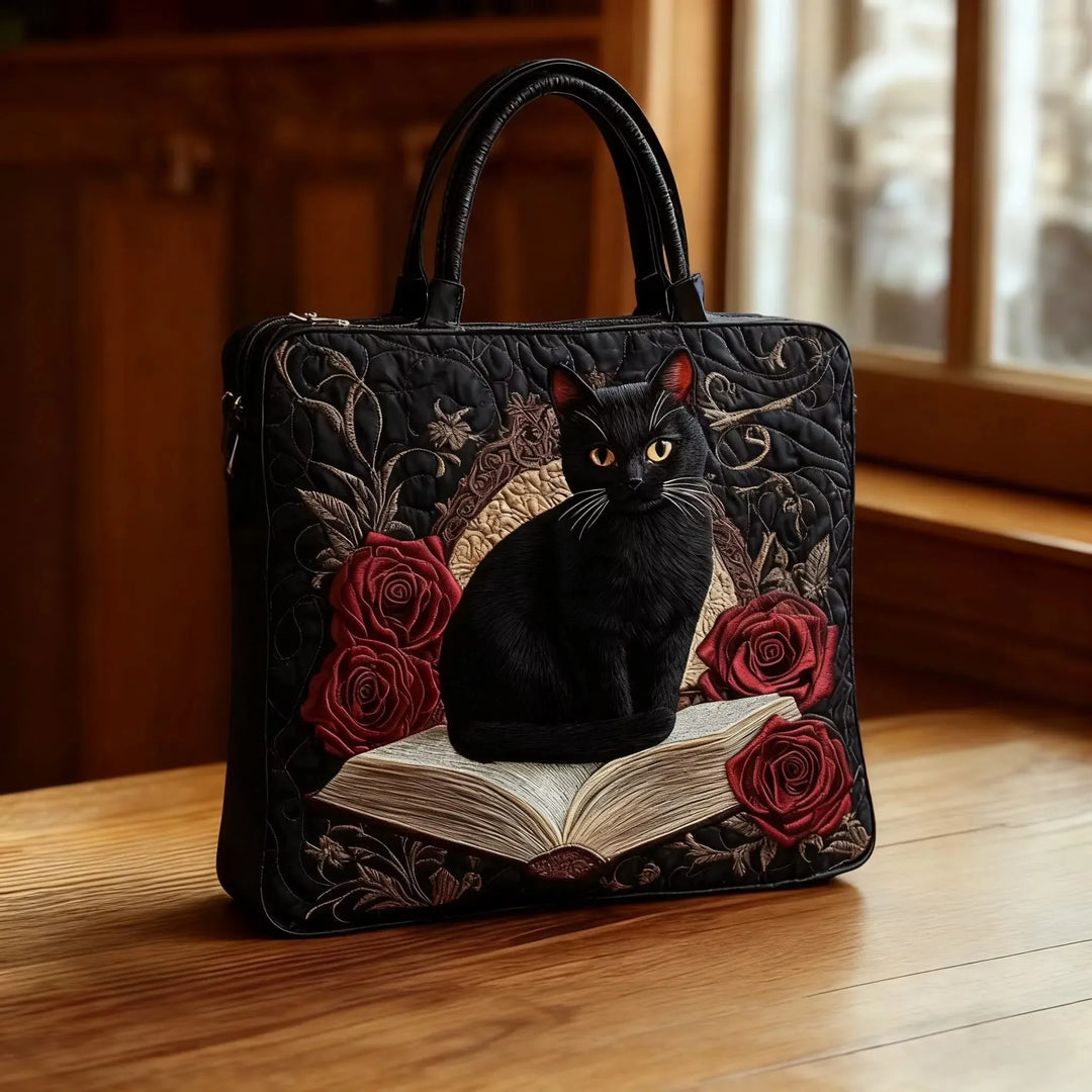 Black Cat on Books Handmade Bags